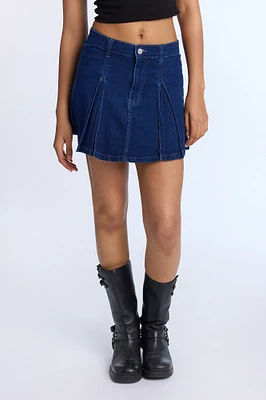 High Rise Pleated Denim Skirt