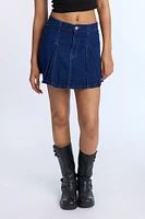High Rise Pleated Denim Skirt