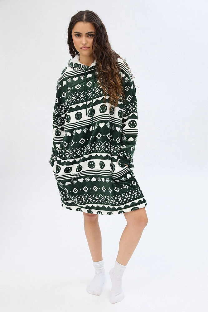 Printed Plush Blanket Hoodie