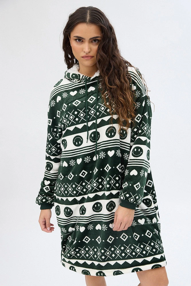 Printed Plush Blanket Hoodie