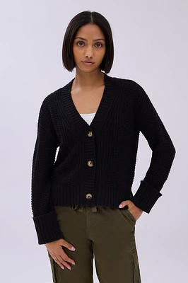 Button-Up Shaker Stitch Cardigan