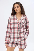 Plaid Flannel Button-Up Pajama Shirt