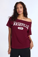T-shirt à épaules dénudées imprimé Nashville