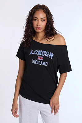 T-shirt à épaules dénudées imprimé London