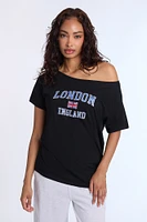 T-shirt à épaules dénudées imprimé London