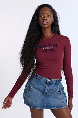 New York Flocked Graphic Long Sleeve Baby Tee