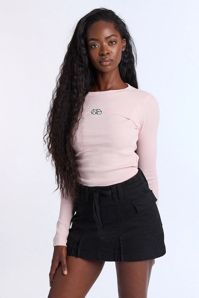 Dice Embroidered Graphic Long Sleeve Baby Tee