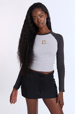 Teddy Embroidered Graphic Raglan Long Sleeve Tee
