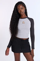 Teddy Embroidered Graphic Raglan Long Sleeve Tee