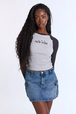 New York Stars Embroidered Graphic Raglan Long Sleeve Tee