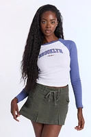 Brooklyn Puff Print Graphic Raglan Long Sleeve Tee