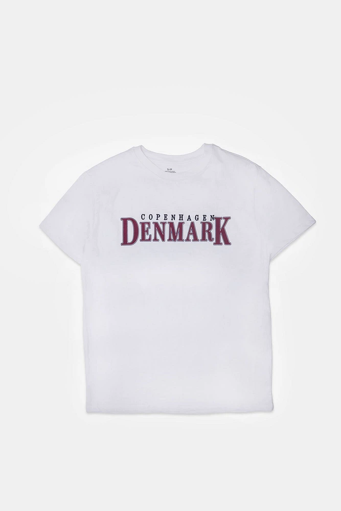 T-shirt coupe garçonne graphique brodé Denmark