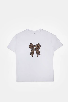 Leopard Bow Embroidered Graphic Boyfriend Tee