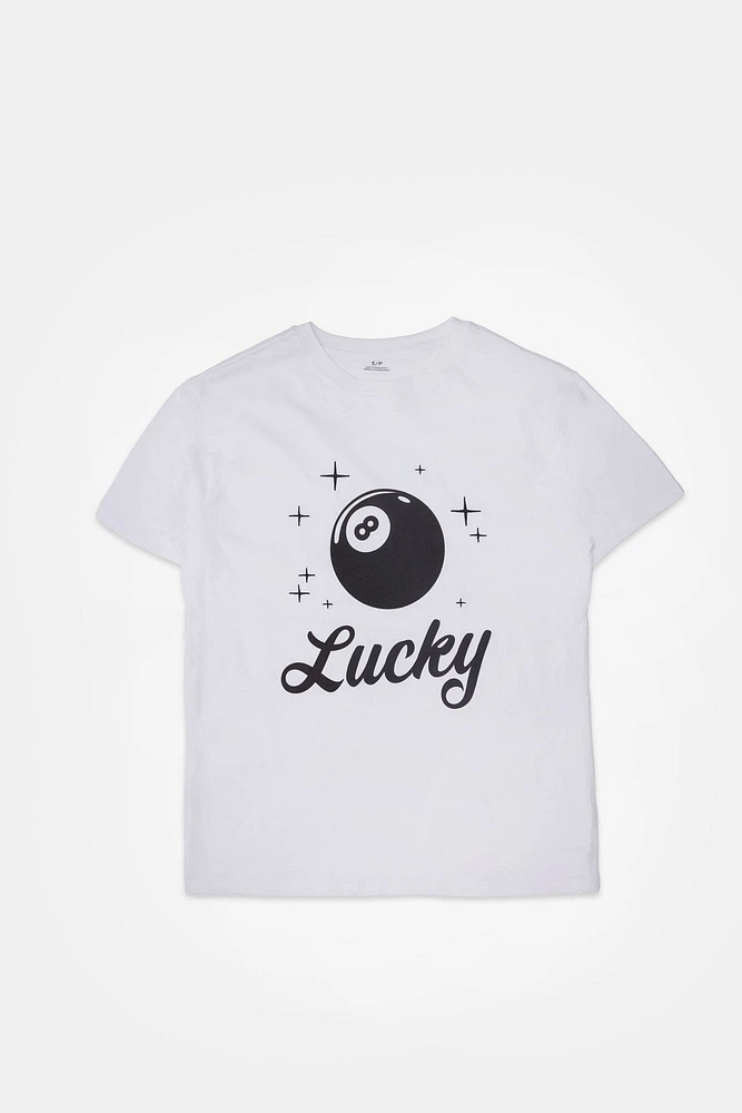 T-shirt coupe garçonne graphique brodé 8 Ball Lucky