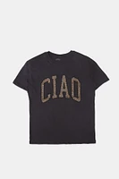 Ciao Leopard Embroidered Graphic Boyfriend Tee