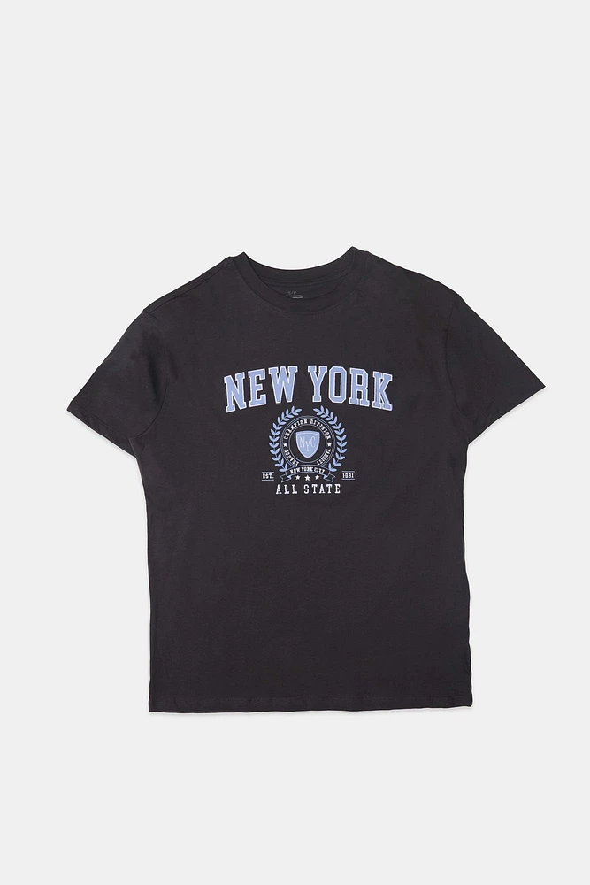 T-shirt coupe garçonne graphique brodé New York