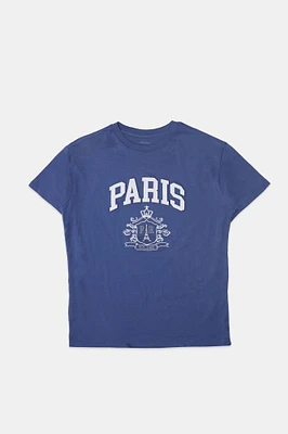 Paris Crest Puff Print Graphic Boyfriend Tee