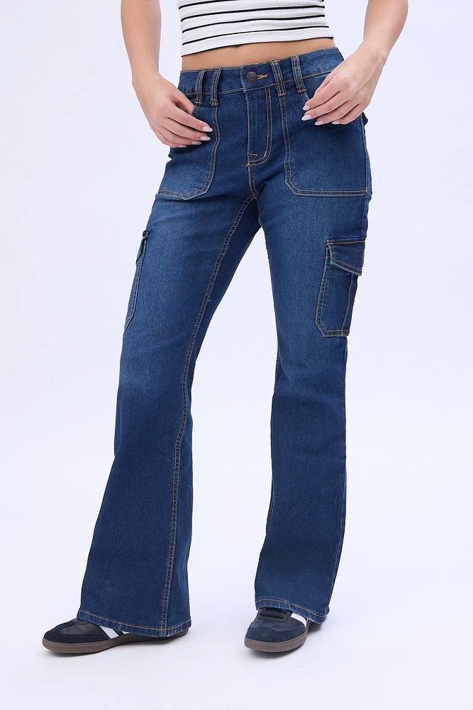 Mid Rise Cargo Flare Jeans