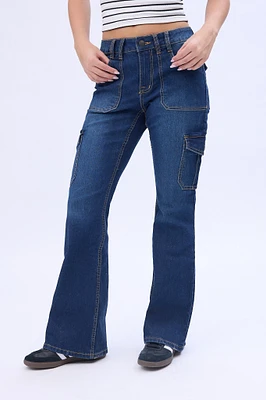 Mid Rise Cargo Flare Jeans