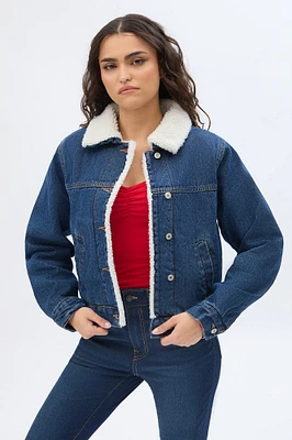 Sherpa-Lined Denim Jacket