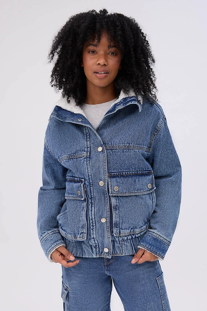 Denim Sherpa Cargo Jacket