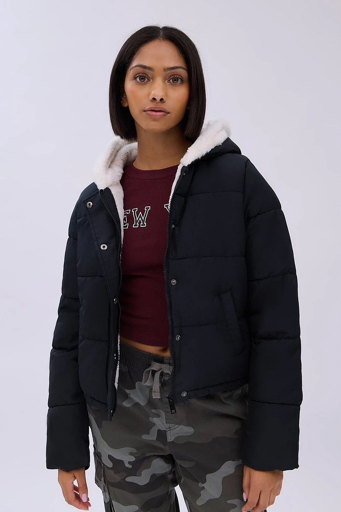 Cropped Hooded Puffer Jacket