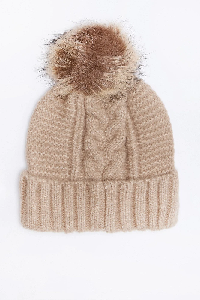 Cable Knit Pom Beanie