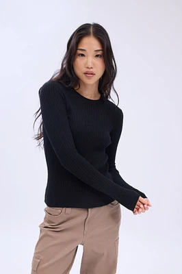 Ribbed Knit Crew Neck Sweater