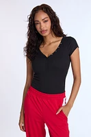 Super Soft Ribbed Short Sleeve Henley Bodysuit