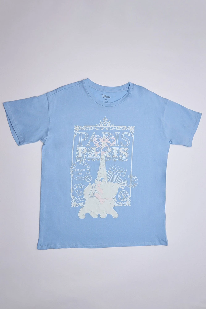 T-shirt décontracté imprimé graphique Marie La Tour Eiffel Les Aristochats