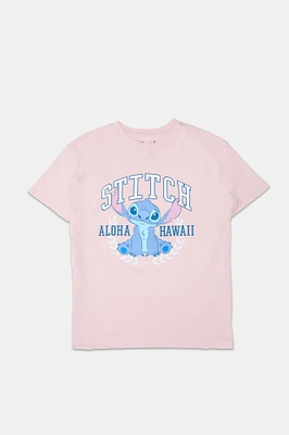 T-shirt coupe garçonne imprime? graphique Stitch Aloha
