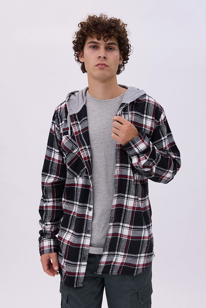 North Western Hooded Plaid Flannel Overshirt