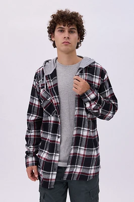 North Western Hooded Plaid Flannel Overshirt