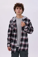 North Western Hooded Plaid Flannel Overshirt