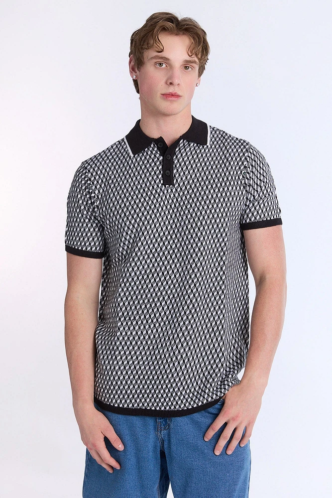 Jacquard Short Sleeve Sweater Polo