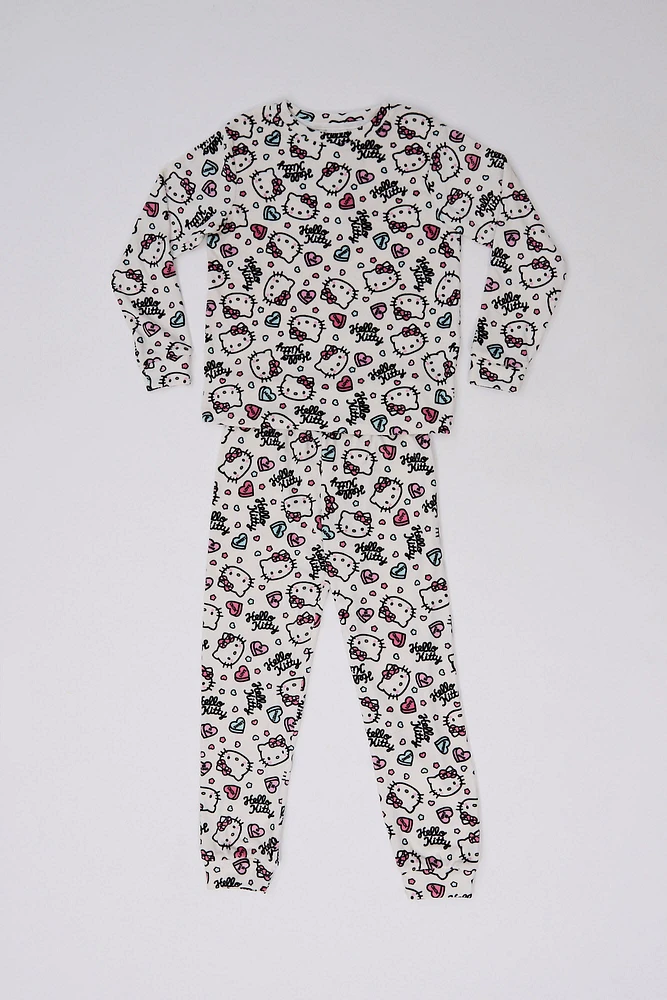 Girls' Hello Kitty Heart Printed 2-Piece Pajama Top And Jogger Set