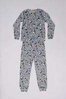 Girls' Peanuts Snoopy Moon Crescents Printed 2-Piece Pajama Top And Jogger Set