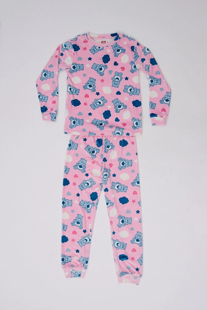 Girls' Care Bears Printed 2-Piece Pajama Top And Jogger Set