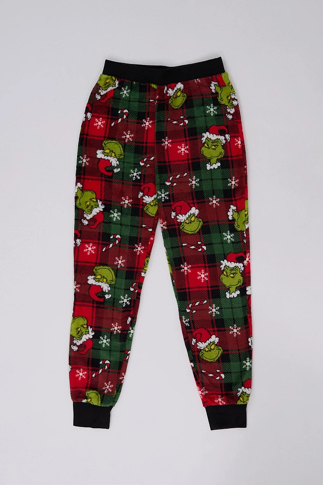 Girls' The Grinch Plaid Printed Pajama Jogger