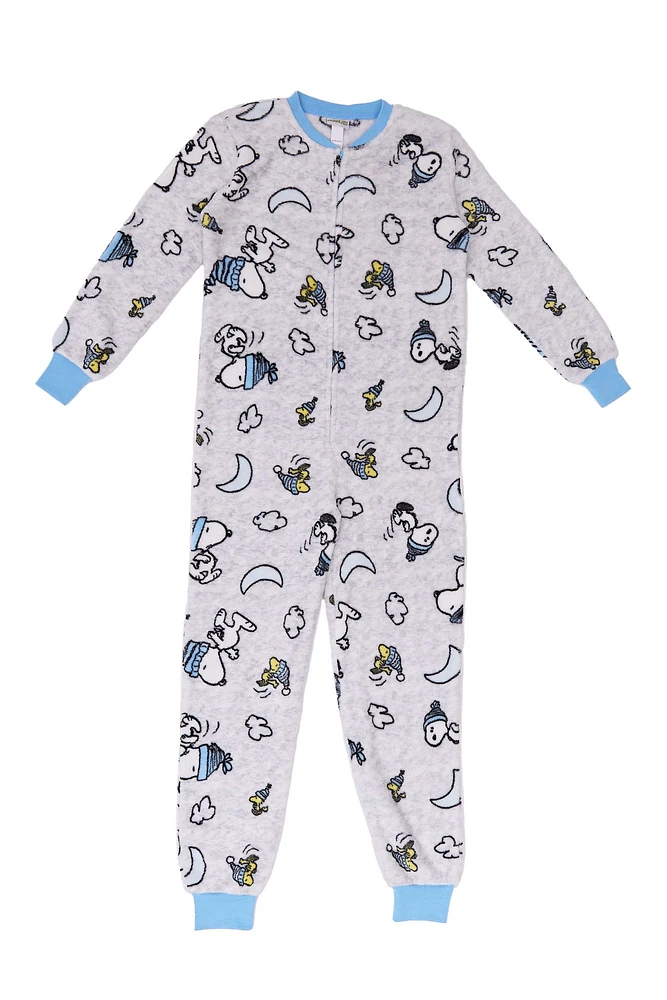 Girls' Peanuts Snoopy And Woodstock Moon Crescents Printed Crew Neck Onesie