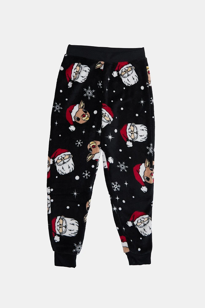 Boys' Rudolph And Santa Printed Pajama Jogger