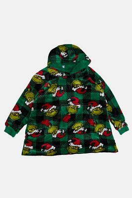 Kids' The Grinch Plaid Plush Oversized Hoodie