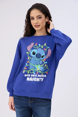 Stitch Nice Until Proven Naughty Graphic Crew Neck Sweatshirt