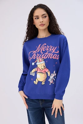 Winnie The Pooh And Piglet Merry Christmas Graphic Crew Neck Sweatshirt