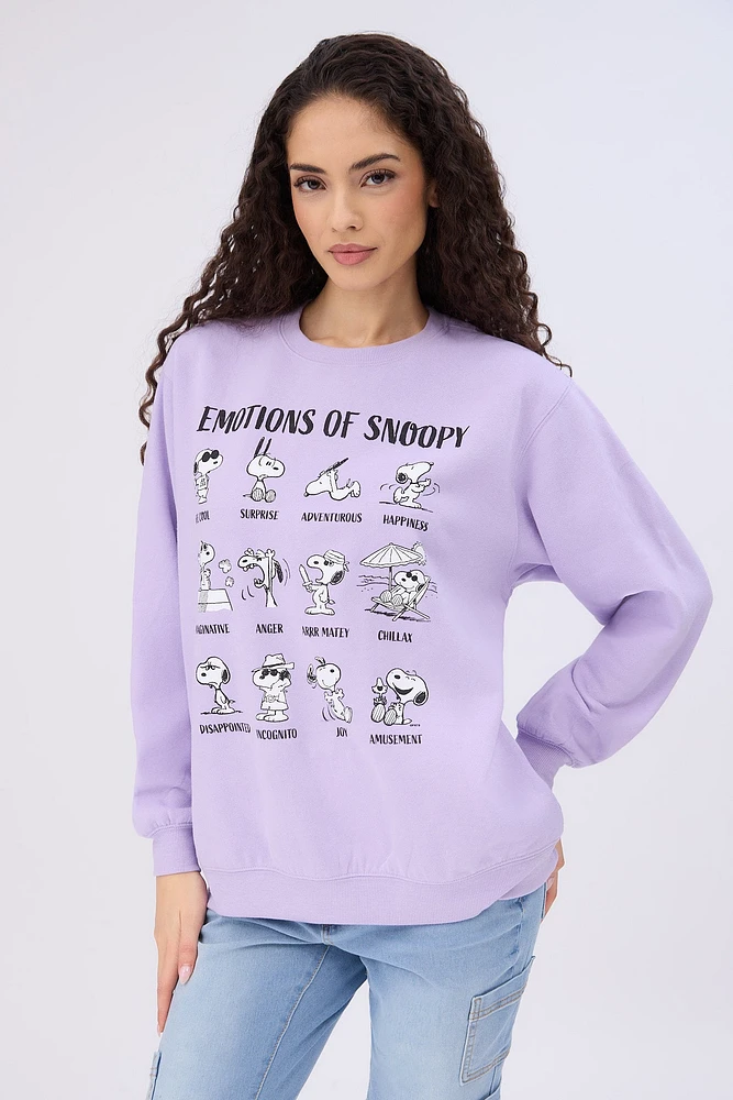 Peanuts Emotions Of Snoopy Graphic Crew Neck Sweatshirt