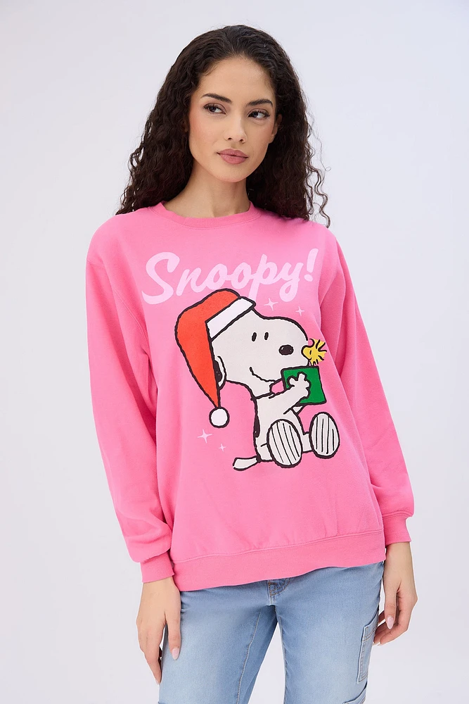 Peanuts Snoopy Christmas Present Graphic Crew Neck Sweatshirt