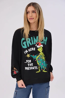 The Grinch Here For Presents Graphic Crew Neck Sweatshirt