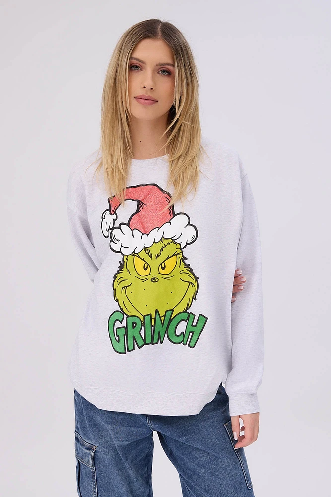 The Grinch Christmas Hat Graphic Crew Neck Sweatshirt