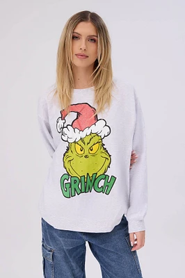 The Grinch Christmas Hat Graphic Crew Neck Sweatshirt