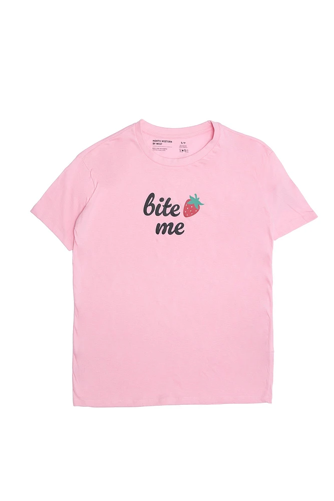 Bite Me Strawberry Graphic Relaxed Tee